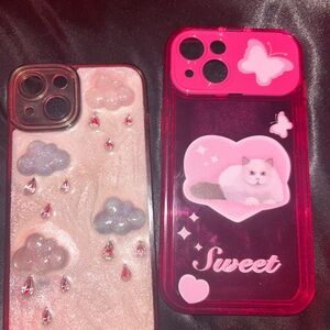 Pink and Silver Cat and Cloud Phone Cases